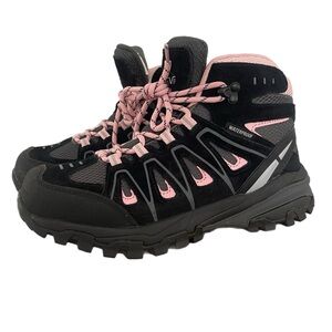 Women's Lace Up Waterproof Boots - Black and Pink